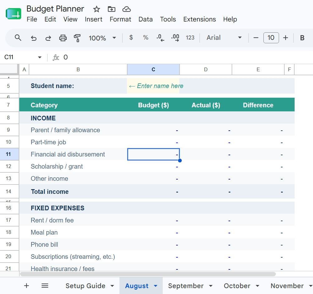 College Budget Blueprint