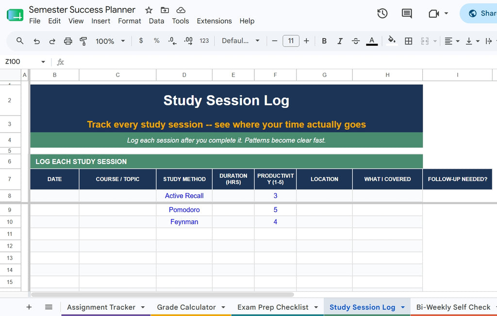 Semester Success Planner