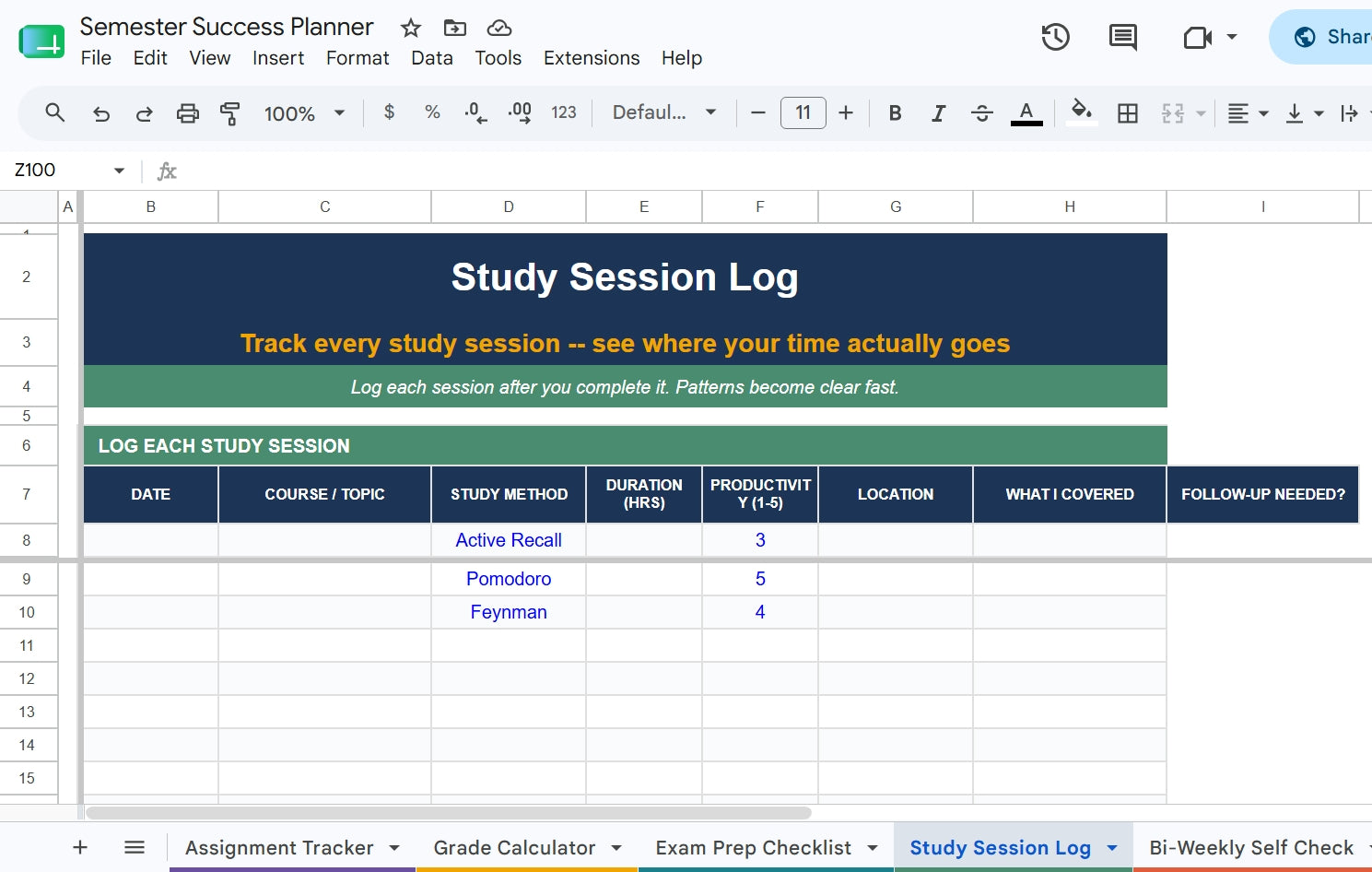 Semester Success Planner