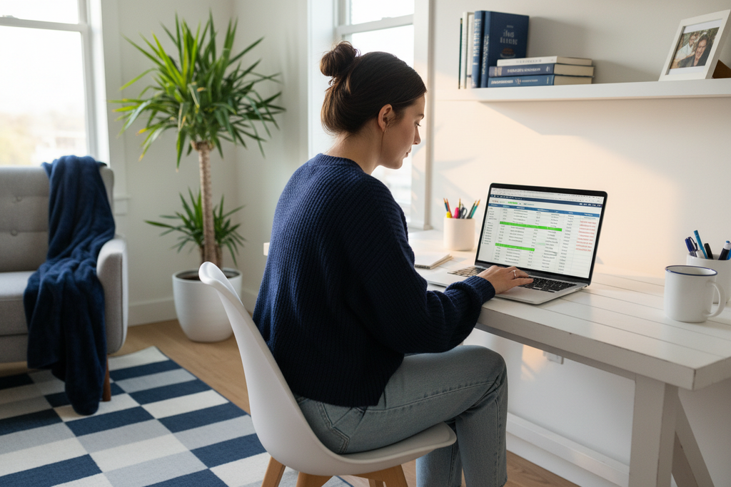 College student using the College Budget Blueprint on a laptop