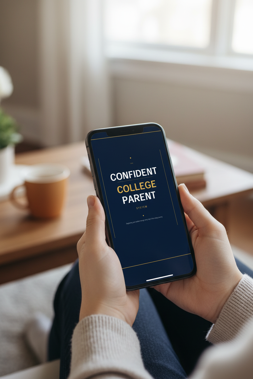 Lifestyle image — The Confident College Parent System on a phone