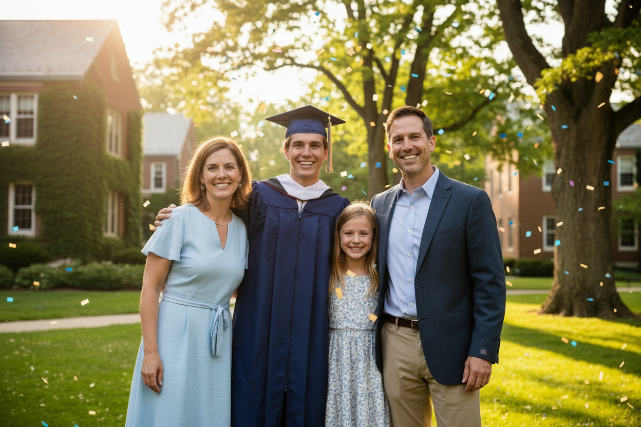 College graduate celebrating with family at graduation